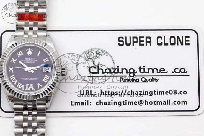 MiroTime 0516 Lady DateJust 28 SS TWF 1:1 Best Edition 904L Steel Purple Dial Roman Markers on President Bracelet NH TravelReady 2172